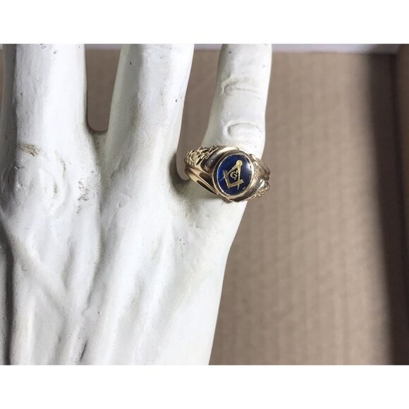 Vintage 14k Yellow Gold Blue Stone Masonic Ring Mason  Vintage  7 Grams Size 9 - Picture 2 of 12